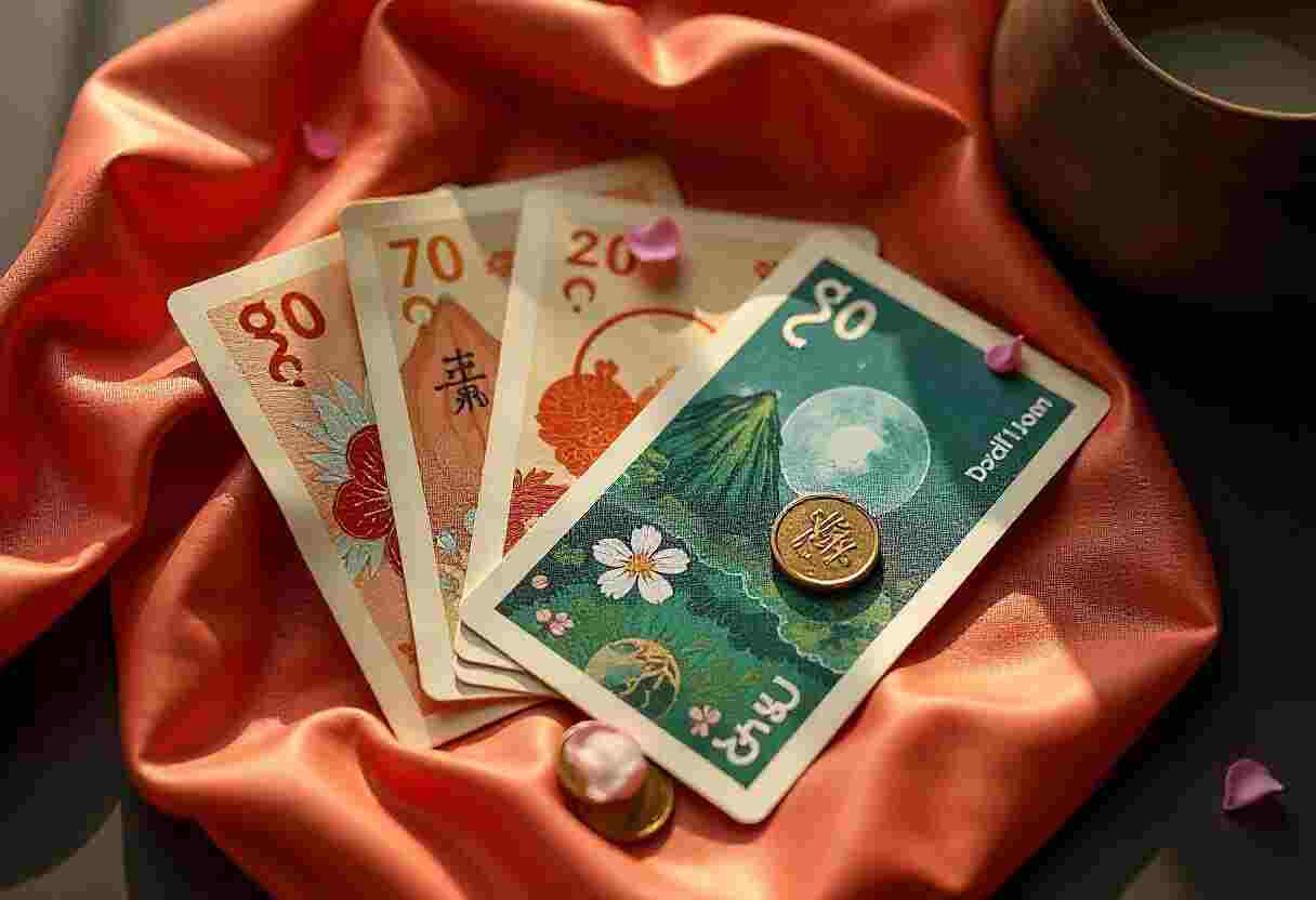 cartas del tarot sobre manto rojo 