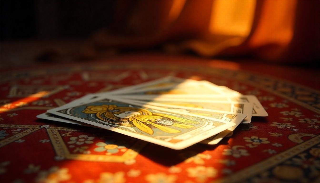 cartas sobre un tapiz indu recibiendo los rayos del sol