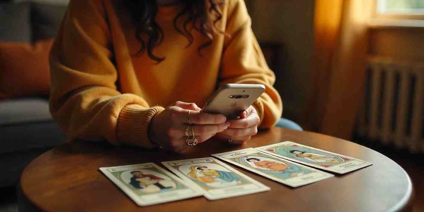 tarotista con telefono en la mano para pago por paypal